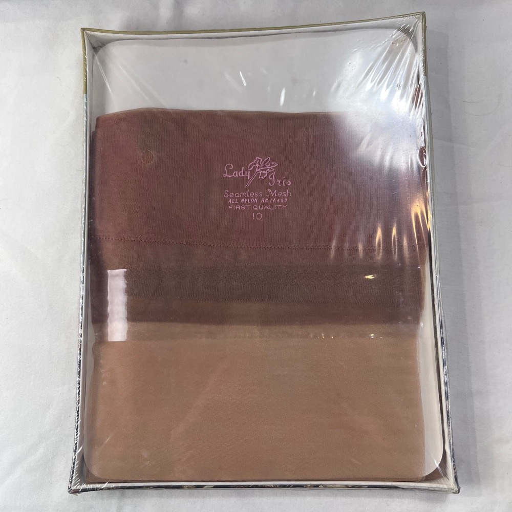 Vintage Lady Iris Seamless Mesh Nylons Sofbeige 3 Pairs Size 10 Retro Stockings - Picture 4 of 6